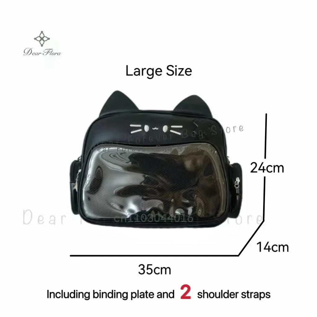Y2K Korean Japan Kawaii Cat Ita Bag PU Cute Girls Transparent Pocket Aesthetic Shoulder Crossbody Bags Women's Fashion Backpacks