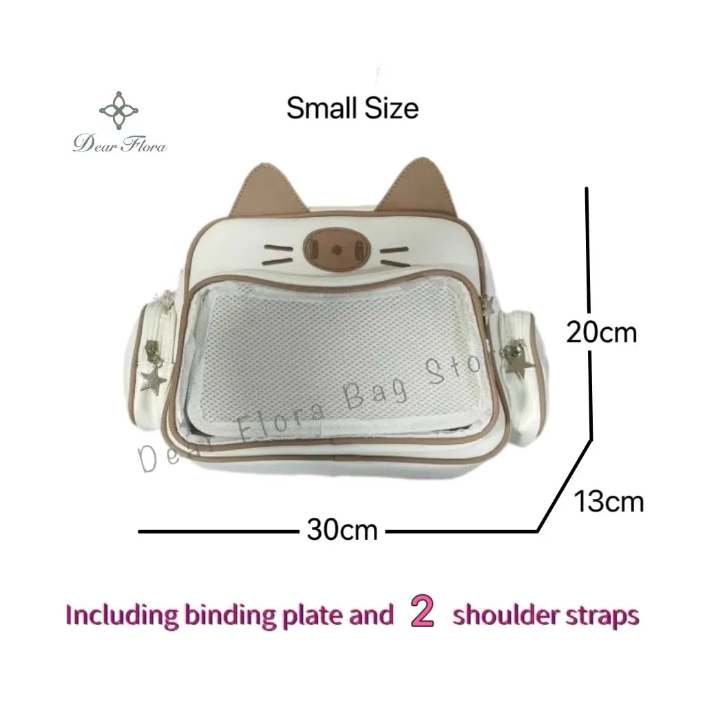 Y2K Korean Japan Kawaii Cat Ita Bag PU Cute Girls Transparent Pocket Aesthetic Shoulder Crossbody Bags Women's Fashion Backpacks