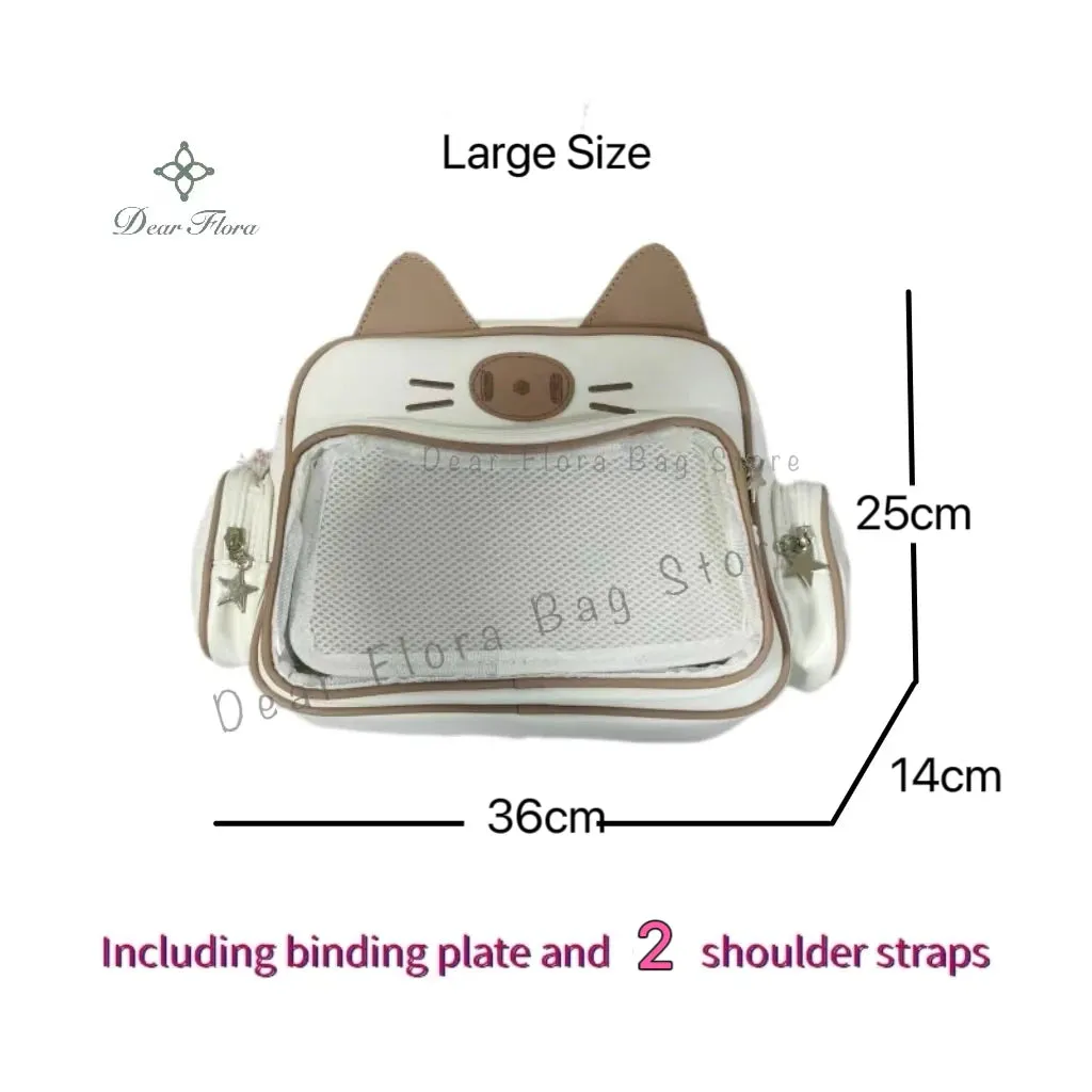Y2K Korean Japan Kawaii Cat Ita Bag PU Cute Girls Transparent Pocket Aesthetic Shoulder Crossbody Bags Women's Fashion Backpacks