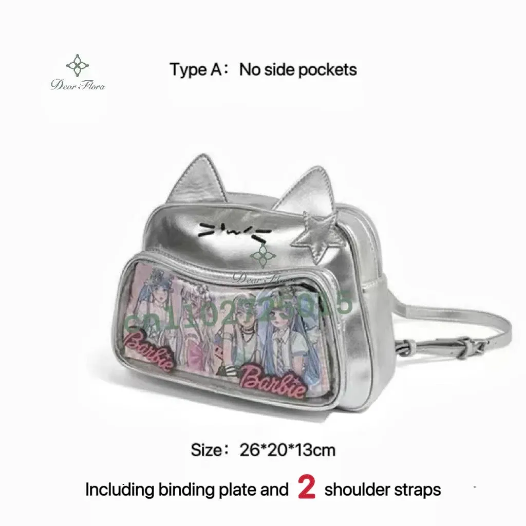 Y2K Korean Japan Kawaii Cat Ita Bag PU Cute Girls Transparent Pocket Aesthetic Shoulder Crossbody Bags Women's Fashion Backpacks