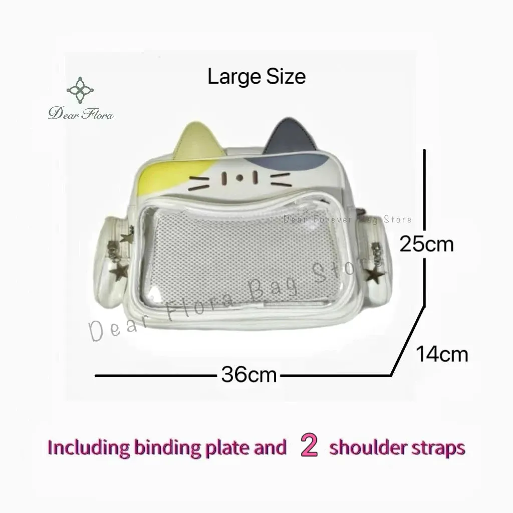 Y2K Korean Japan Kawaii Cat Ita Bag PU Cute Girls Transparent Pocket Aesthetic Shoulder Crossbody Bags Women's Fashion Backpacks