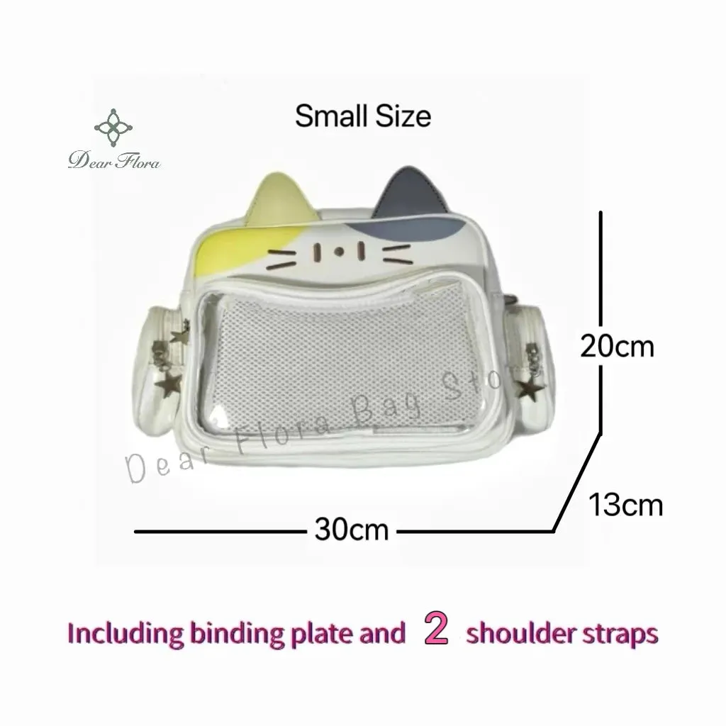 Y2K Korean Japan Kawaii Cat Ita Bag PU Cute Girls Transparent Pocket Aesthetic Shoulder Crossbody Bags Women's Fashion Backpacks