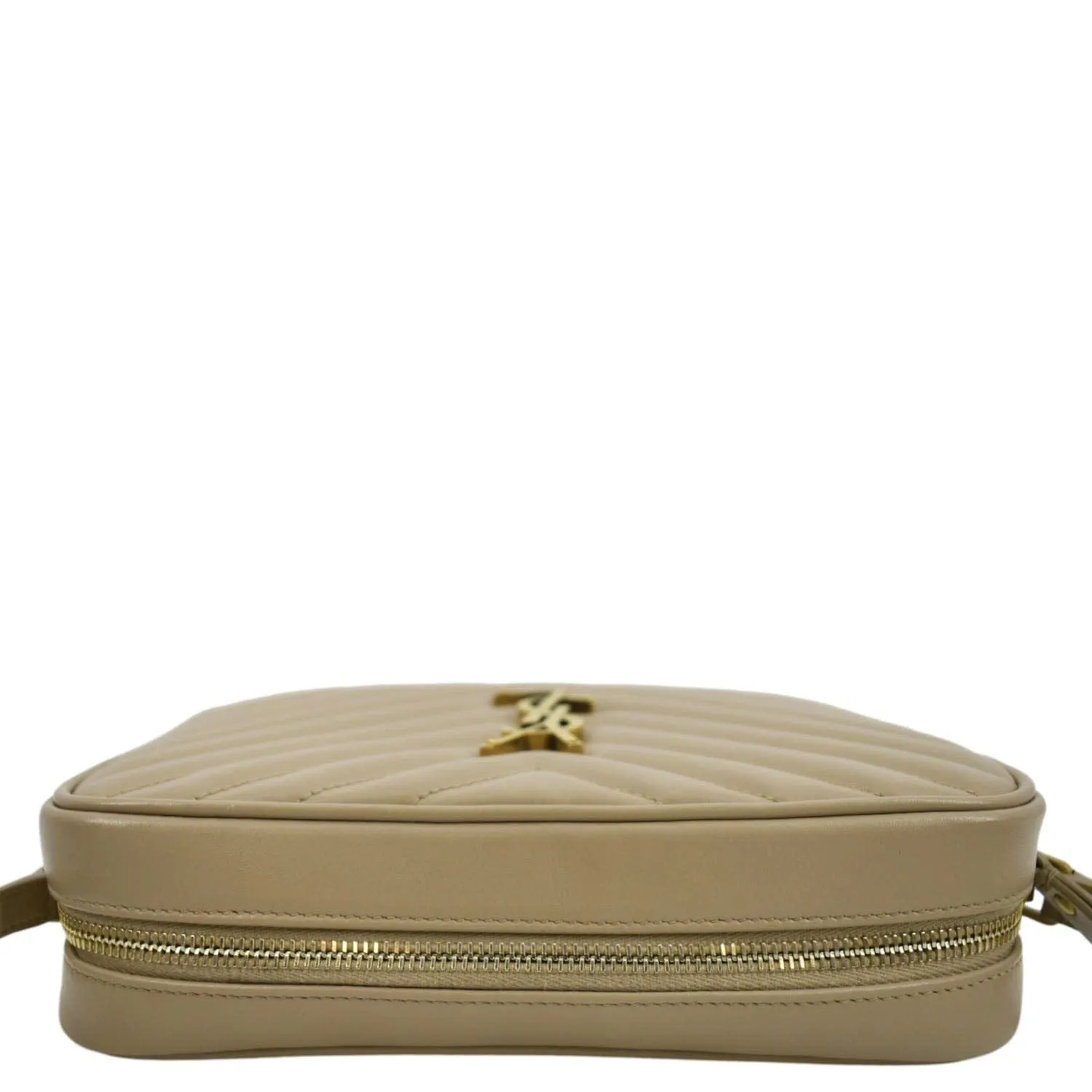 YVES SAINT LAURENT Lou Chevron Leather Camera Crossbody Bag Beige