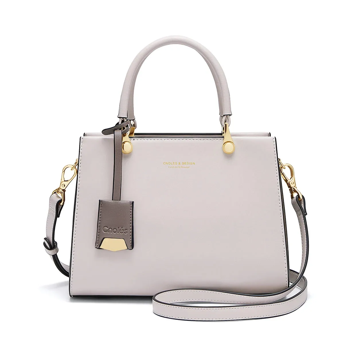 Zipper-Shut Leather Handbag Crossbody Bag - Brown/Coffee/Gray - One Size