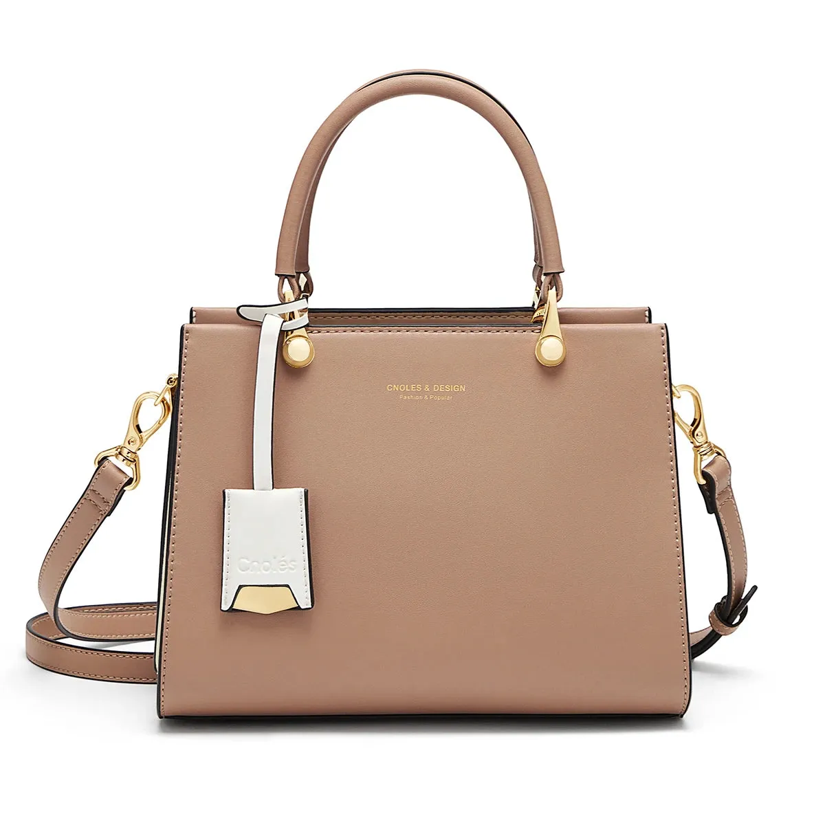 Zipper-Shut Leather Handbag Crossbody Bag - Brown/Coffee/Gray - One Size