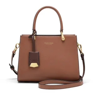 Zipper-Shut Leather Handbag Crossbody Bag - Brown/Coffee/Gray - One Size
